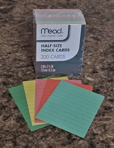 Mead - HALF-SIZE RULED COLORED INDEX CARDS - 200 Pack - 2.5" x 3" - Great Notes - Picture 1 of 5