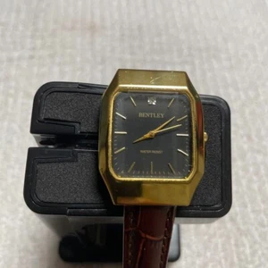 BENTLEY 1P Diamond Black Dial Leather Band Analog Quartz Men's Watch - Picture 1 of 9