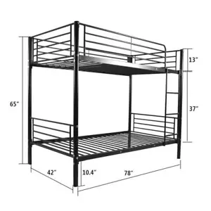 78" Modern Metal Twin Over Twin Bunk Bed Frame with Ladder Kids Child Bedroom - Picture 1 of 10