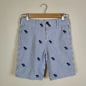 Abercrombie Kids Shorts Boys 12 Blue White Stripes Seersucker Chino Preppy Moose - Picture 1 of 8