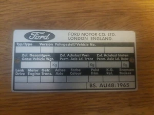 (*7) 1971-80 Reino Unido placa de chasis negro MK1 MK2 Escort Cortina CAPRI etc. - Imagen 1 de 3