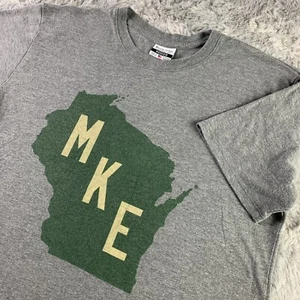 Milwaukee Bucks Shirt Mens Medium Gray Short Sleeve MKE Wisconsin USA Made - Picture 1 of 9