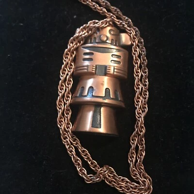 Vintage Pendant Solid Copper Kachina Mayan Aztec Necklace Bell Trade Rare - Image 1 of 4