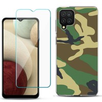 Slim Case for Samsung Galaxy A12, w/ Tempered Glass - Camo Green