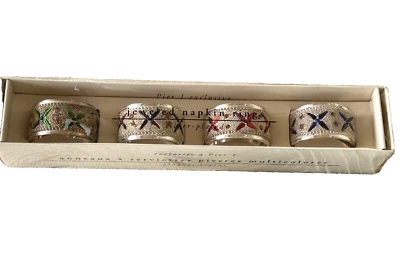 Pier 1 Exclusivo Juego de 4 Servilleteros Chapados en Plata con Joyas Colores Gema Rojo Foto 1 de 4