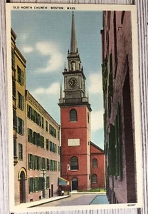 Boston MA Massachusetts Old North Church Building cartolina campanile - Foto 1 di 2