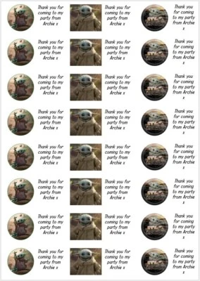 48 Baby Yoda Star Wars Personalised Stickers Labels Party Bags Sweet Cones Seals - Image 1 of 2