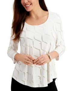 JM Collection Petite Printed Shirttail-Hem TopSize: P/XLColor: White Combo - Picture 1 of 1