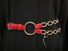 RALPH LAUREN COLLECTION RED ALIGATOR LEATHER ART DECO SILVER CHAIN BELT O-RING