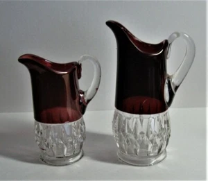 EAPG *** 2 RUBY STAINED = CREAMERS =  CORONA/SUNK HONEYCOMB  - Picture 1 of 4