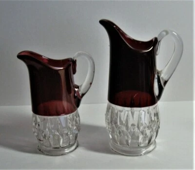 EAPG *** 2 RUBY STAINED = CREAMERS =  CORONA/SUNK HONEYCOMB  - Image 1 of 4