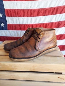 VTG OG CHIPPEWA CHUKKA WORK BOOTS TAN LEATHER USA MADE MENS 9 HERITAGE DISTRESS - Picture 1 of 13