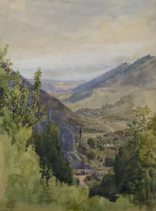 Carl WEISS (1860-1931) Gebirgsdorf-Blick ins Tal. Signiert. Mit Rahmen: 24x30 cm - Picture 1 of 6