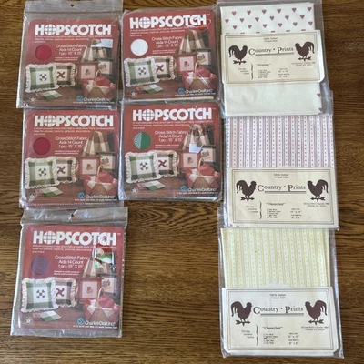 Hopscotch Country Print Aida 14 Count Cross Stitch Fabric 15”x15” Color Lot Of 8 - Image 1 of 4