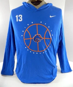 Boise State Broncos Team Issued Nike Blue Longsleeve Basketball Shirt w/ Hood L - Picture 1 of 3