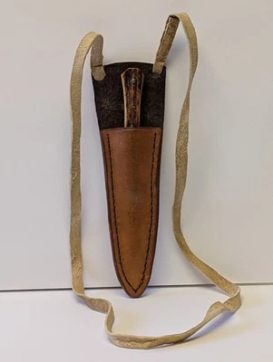 High Carbon Steel 5.5" Neck Knife Select Bone Stag Grip & Custom Leather Sheath - Image 1 of 4