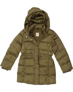 GAP Girls Hooded Padded Coat 7-8 Years Small Khaki Polyester AC01 - Picture 1 of 5