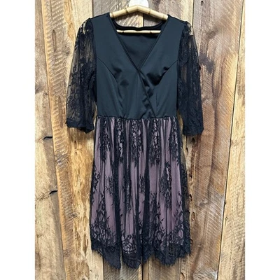 Black Lace Overlay Dress Party Cocktail Sheath Elegant Y2K whimsigoth Dark Fairy - Image 1 of 4