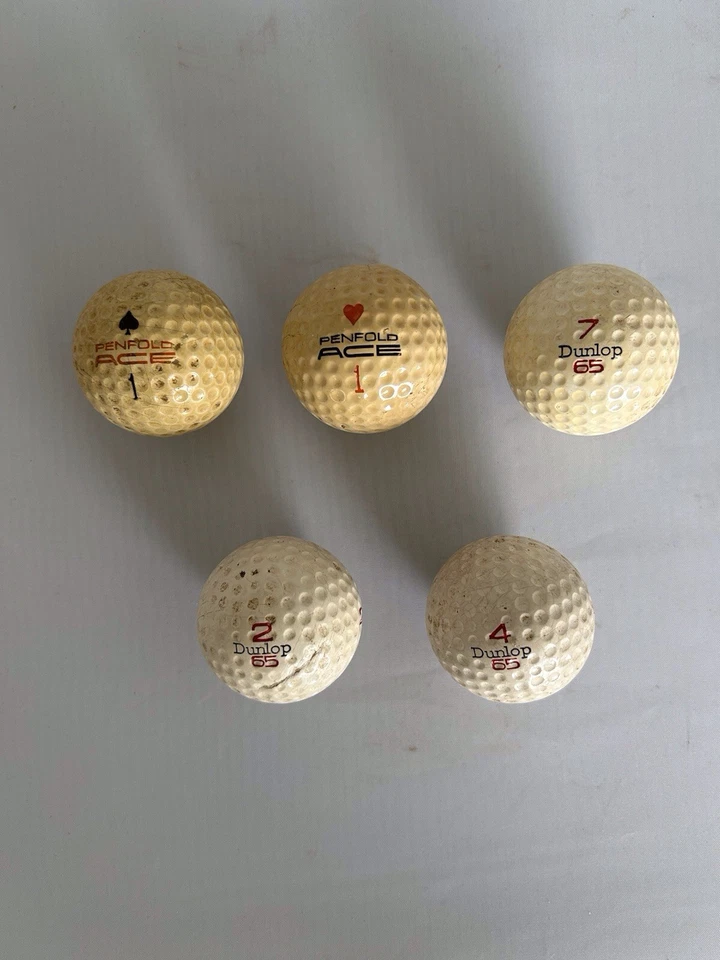 Lot Of 5 Vintage British Size 1.62  Golf Balls Dunlop 65, Penfold Ace - Image 1 of 1