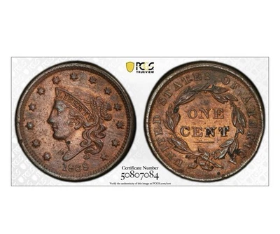 1838 1C Large Cent PCGS AU Details Cleaned #530 - Image 1 of 4