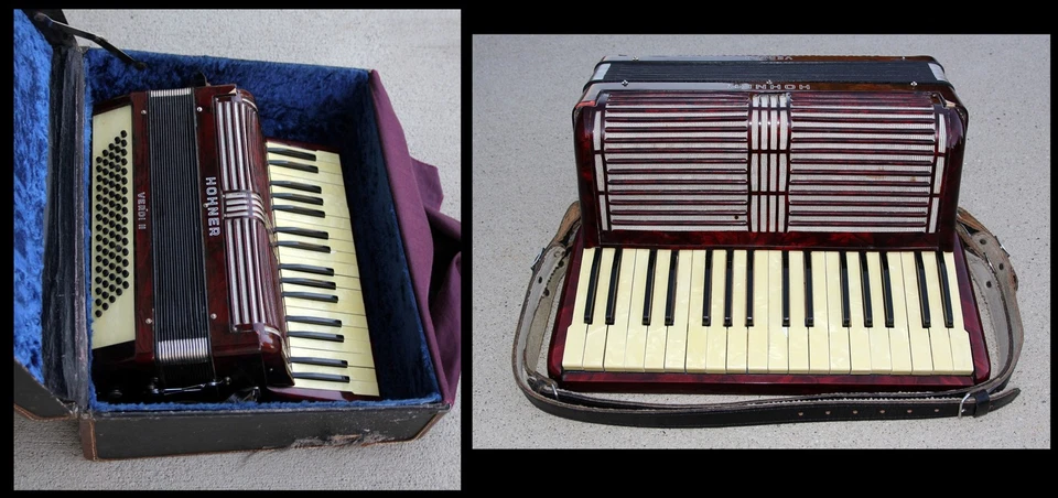 Acordeón bajo Hohner Verdi II 80 vintage años 50 celuloide rojo serie 76266 Foto 1 de 4