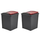 2 x 50L Plastic Recycle Bin with Red Flap Lid Large Waste Rubbish Garden Dustbin