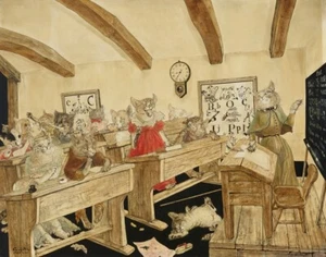 Leonard Tsuguharu Foujita Cat Class Canvas Print 16 x 20 - Picture 1 of 4