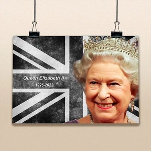 The Queen Elizabeth II Tribute Monarchy Picture B&W Union Jack Photo Poster - Picture 1 of 12