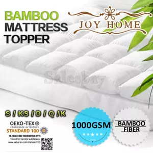 1000GSM Bamboo Fibre Pillowtop Mattress Topper Protector Pad Cotton Top - Picture 1 of 12