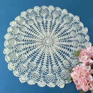 20"-22" Vintage Hand Crochet Lace Doily Flower Tablecloth Round Table Topper Mat - Picture 1 of 23