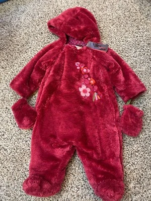 catimini девочек красный плюшевый зимний комбинезон со съемными варежками 9 месяцев новый с Ярлыками - Изображение 1 из 4