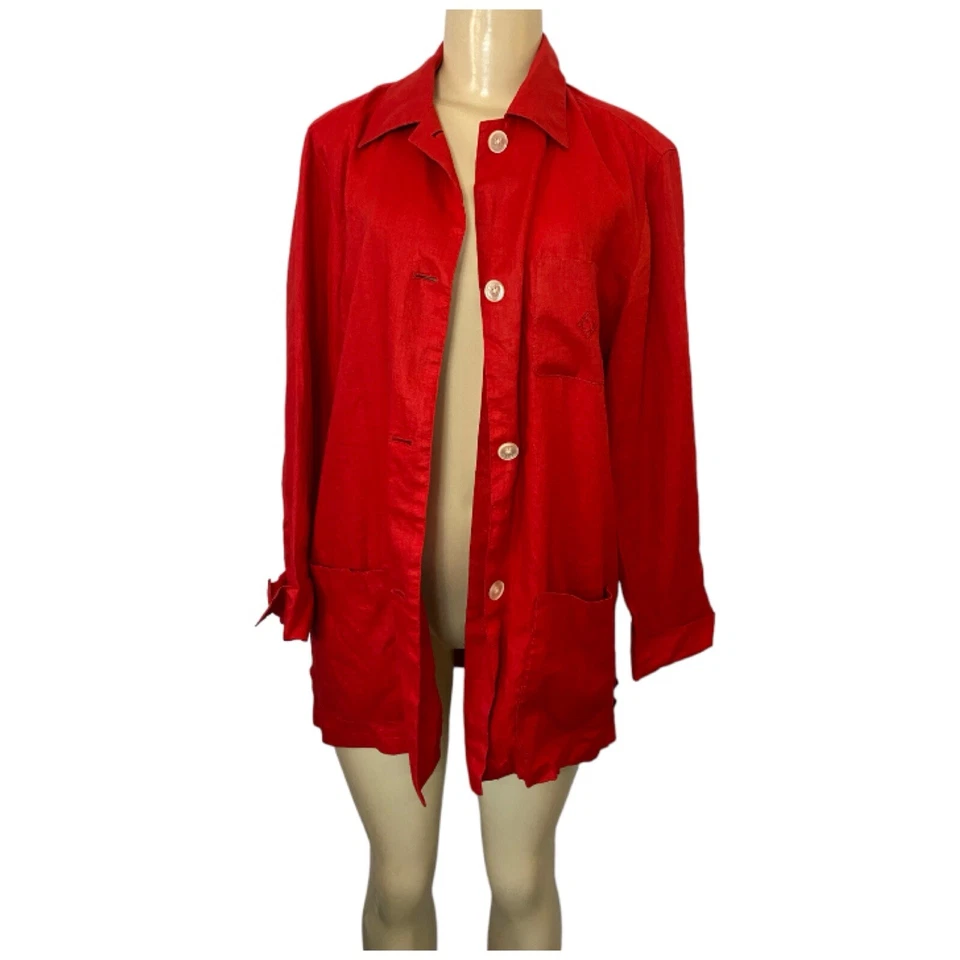 Jaqueta Lauren Ralph Lauren Feminina Vermelha 100% Linho Botões Bolsos Média - Imagem 1 de 4