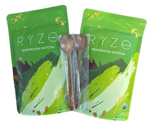New Organic Mushroom Matcha 2 Pack with 2 Wooden Acacia Spoon 100% Authentic - Picture 1 of 6