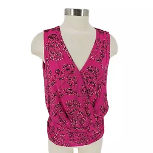 White House Black Market Pleat Blouse Silk Pink Floral Sleeveless Tank Top Small - Picture 1 of 11