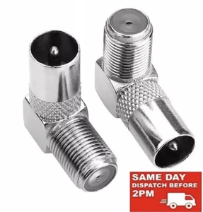 2x Conector Ángulo Recto 90 Grados F Hembra a Coaxial TV Macho Adaptador Aéreo Enchufe - Imagen 1 de 3