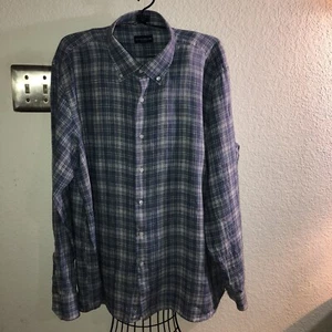 Peter Millar Collection Mens Blue Linen Blend Button Up Long Sleeve SZ XXL - Picture 1 of 20