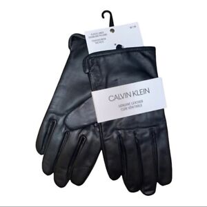 Calvin Klein Men's Classic Leather Fleece Lined Black Touchscreen Gloves M NWT