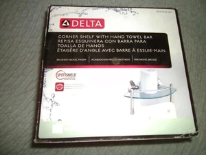 Delta HEXTN16-BN 8" Glass Bath Corner Shelf with Hand Towel Bar Brushed Nickel - Picture 1 of 1