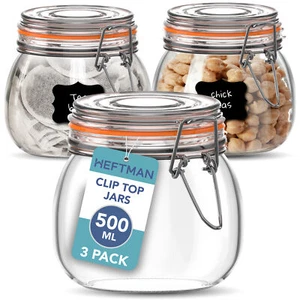 HEFTMAN Glass Clip Top Jar Airtight Glass Jars with Lids Pasta 500ml Set of 3 - Picture 1 of 7