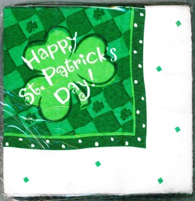 HAPPY ST PATRICK'S DAY LUCKY SHAMROCK 24 BEVERAGE NAPKINS PARTY EXPRESS HALLMARK - Image 1 of 4