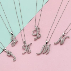 Collar inicial con letras de plata esterlina enchapado en oro blanco 14K con CZ - Imagen 1 de 35