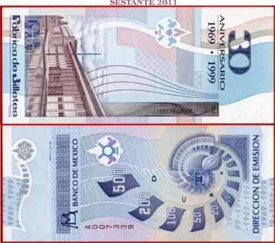 BANCO DE MEXICO 2 12 1999 TEST NOTE Commemorative 30 YEARS OF NOTE FACTORY UNC - Image 1 of 3