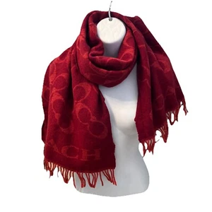 Coach Wool Cashmere Blend  Winter  64x16 Fringe Signature Logo Red Italy - Picture 1 of 12