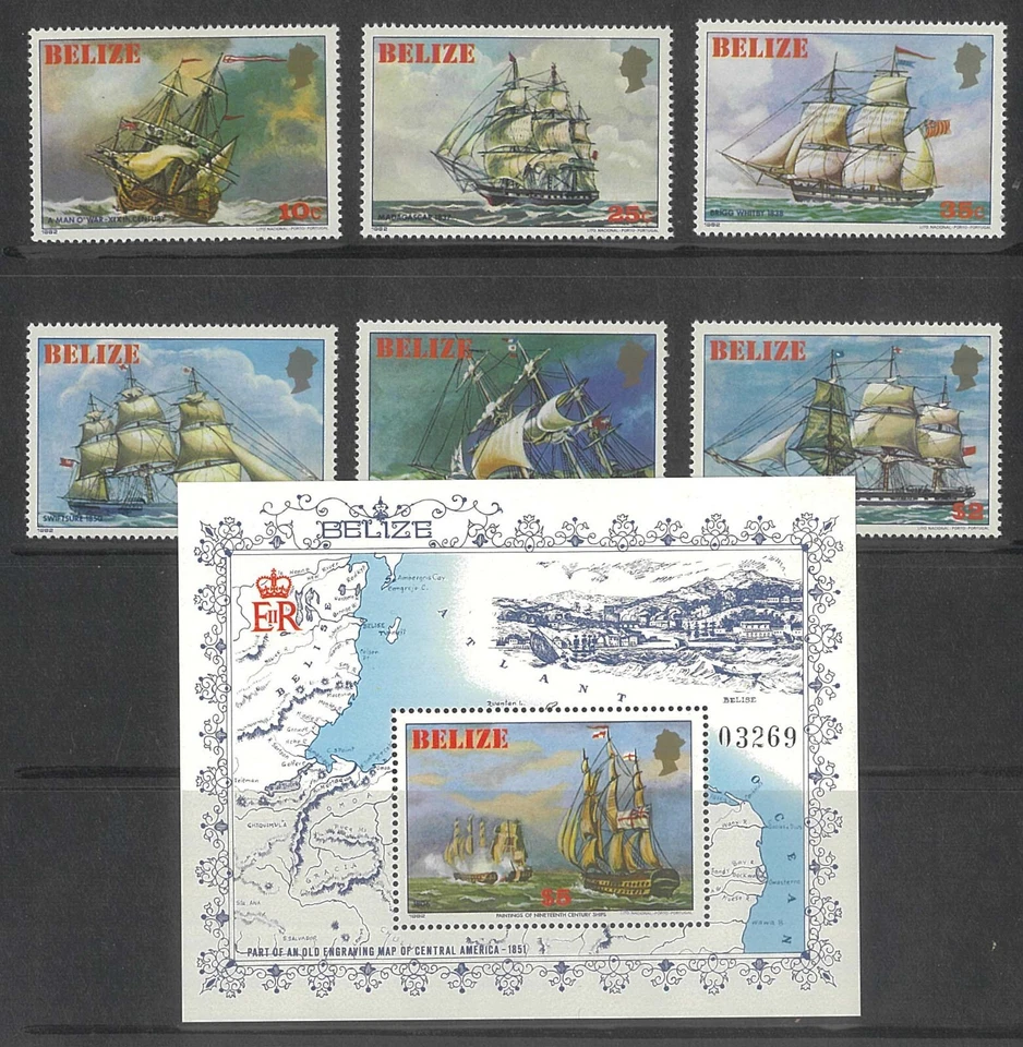 Belize 1981 Sailing Ships Set/6 Stamps & 1 Mini Sheet Sg671/77 MUH 7-17 - Image 1 of 1