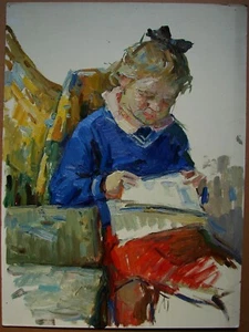 Ukrainian Soviet Oil Painting Portrait impressionism child girl 1950s - Picture 1 of 4