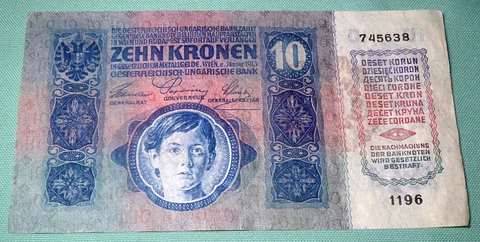 1915 World War 1 Era Austria Hungary 10 Korona/Kronen UNCIRCULATED Note Cover