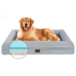 XL Dog Bed Gel Memory Foam Gray Mat45x35x9"-Removable Cover & All-around Bolster - Picture 1 of 14