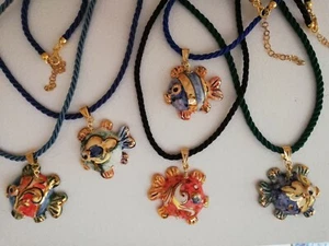 collana Ceramica di Caltagirone, foglia oro, argento 925 pesce ceramica - Foto 1 di 3