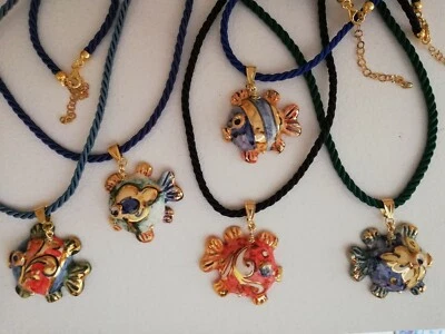collana Ceramica di Caltagirone, foglia oro,  argento 925 pesce ceramica - Immagine 1 di 3