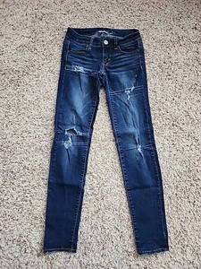 American Eagle Outfitters AEO Super Stretch Jegging 0 Regular Dark Destroyed - Picture 1 of 6